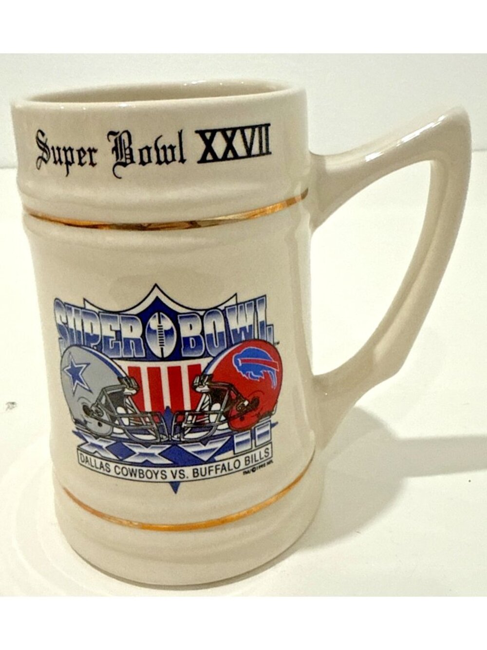 Dallas Cowboys Buffalo Bills Super Bowl XXVII 27 '93 Pasadena Ceramic Stein Mug